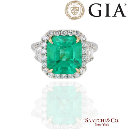 GIA 18k (750) White Gold Natural Colombian Emerald and Natural Diamond Ring
