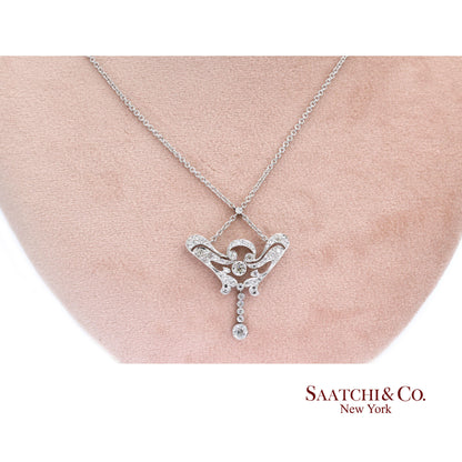 18K(750) White Diamond Vintage Pendant with Chain Necklace