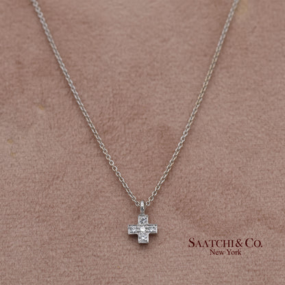 18K(750) White Gold Natural Diamond Small Cross Pendant Necklace with Chain