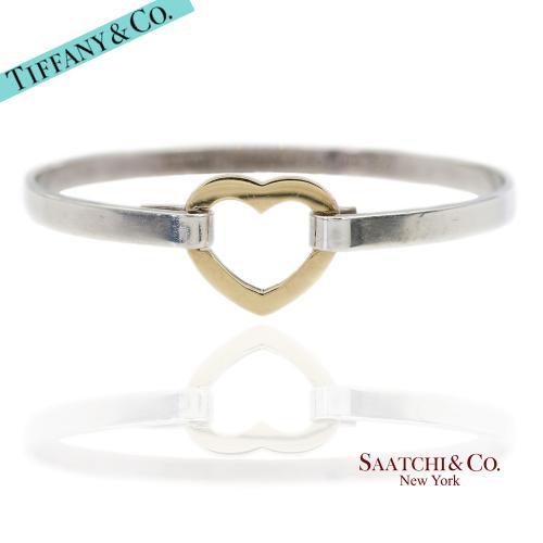 18K(750) Yellow Gold and Tiffany & Co 925 Sterling Silver Heart Bangle Bracelet
