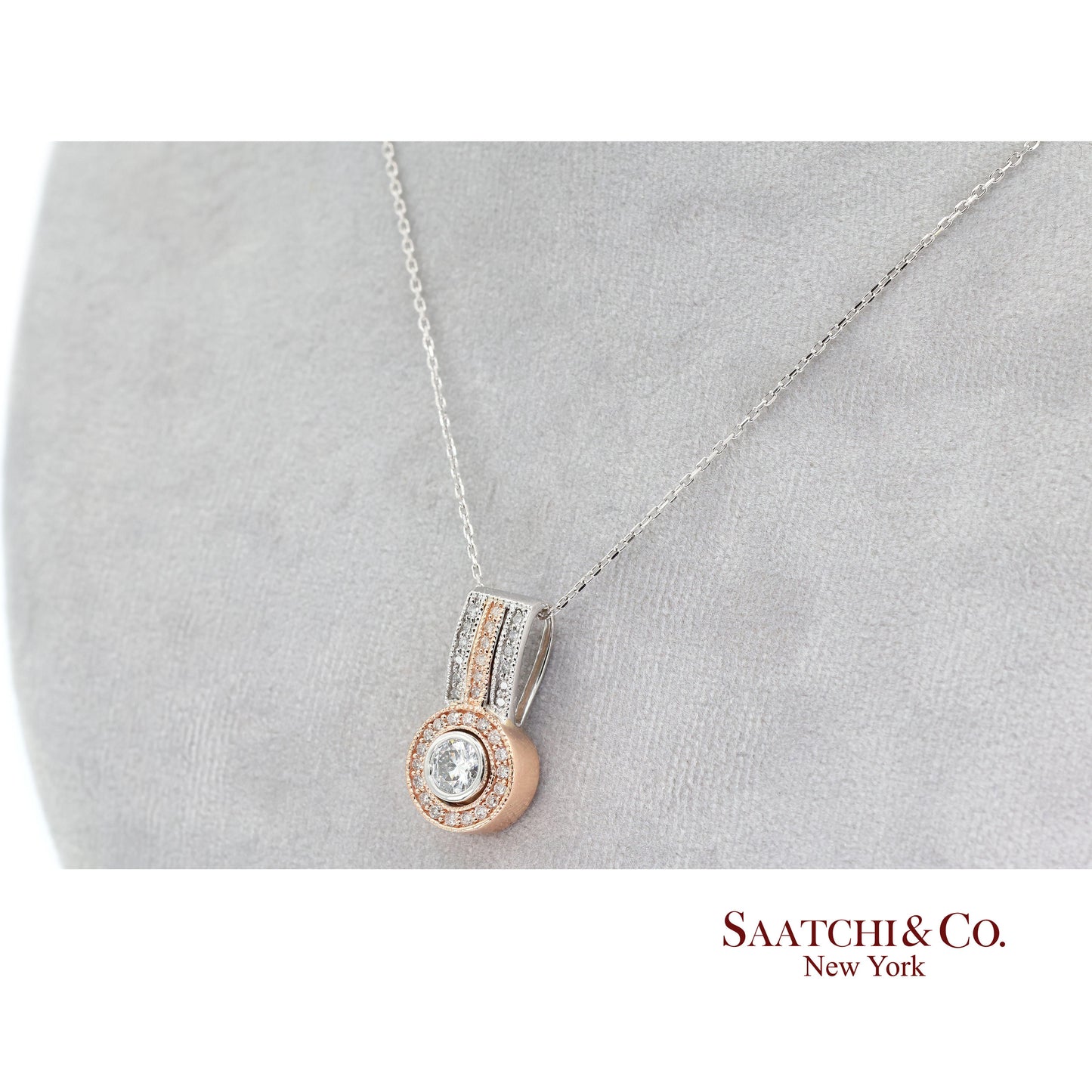 14K (585) White and Rose Gold Natural White Diamond Pendant