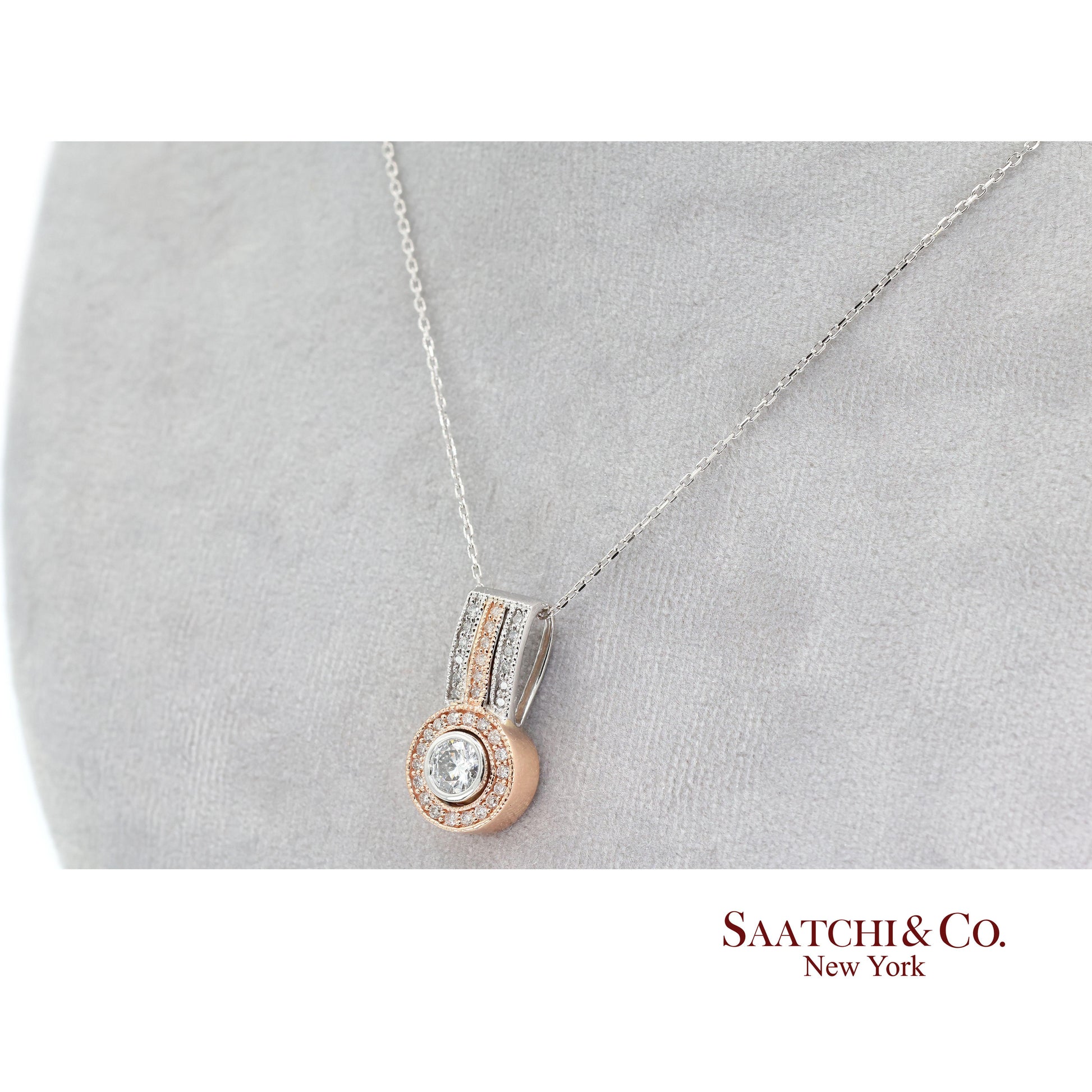 14K (585) White and Rose Gold Natural White Diamond Pendant