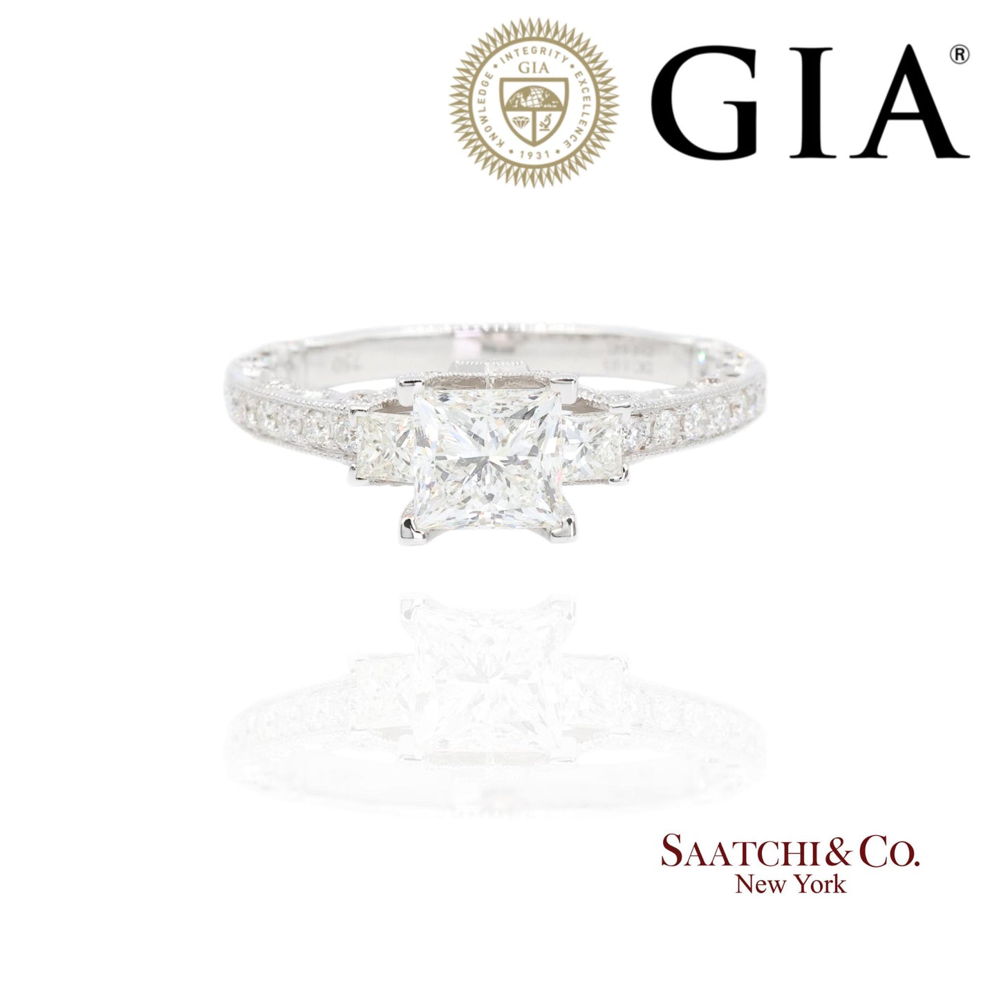 18K White Gold Natural Brilliant Diamond Solitaire GIA Ring