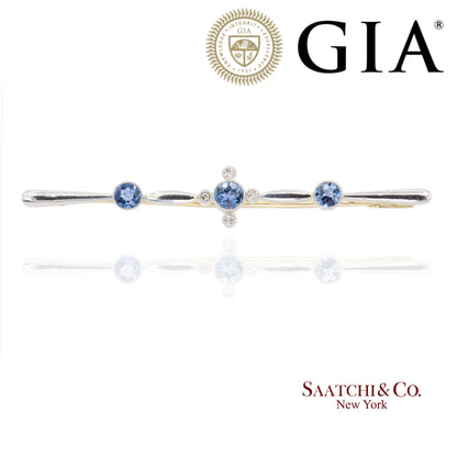 GIA 14K Yellow and White Gold Natural Sapphire Yogo Gulch and Diamond Brooch/Pin