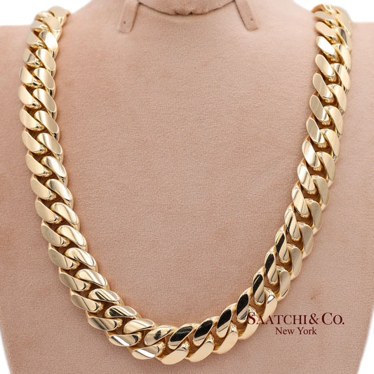 14K(585) Solid Yellow Gold Cuban Link Chain Necklace