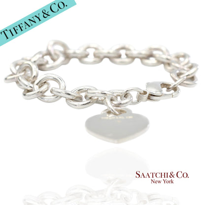 Tiffany & Co. 925 Sterling Silver Heart Charm Cable Chain Bracelet