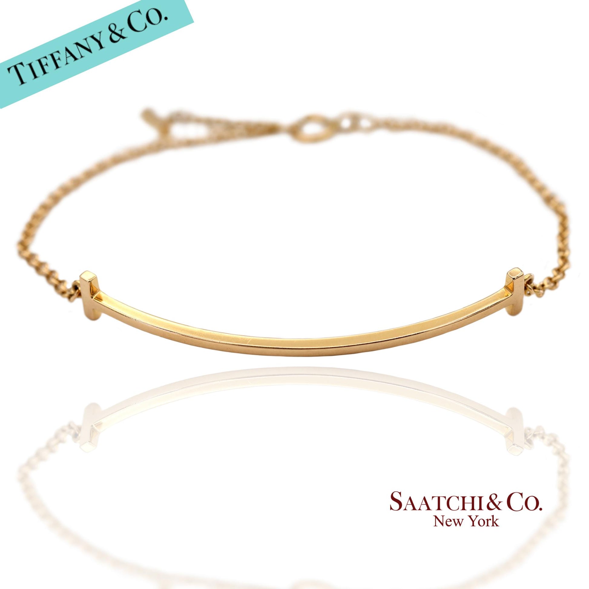 Tiffany & Co. Vintage 18K(750) Solid Yellow Gold T Smile Bracelet