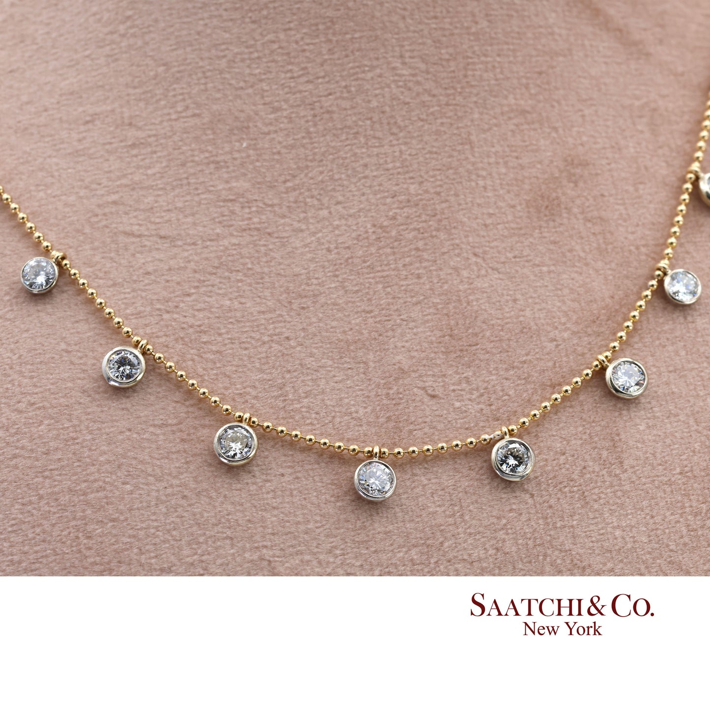 14K(585) Yellow & White Gold Natural Diamond Graduated Drop By the Yard Necklace