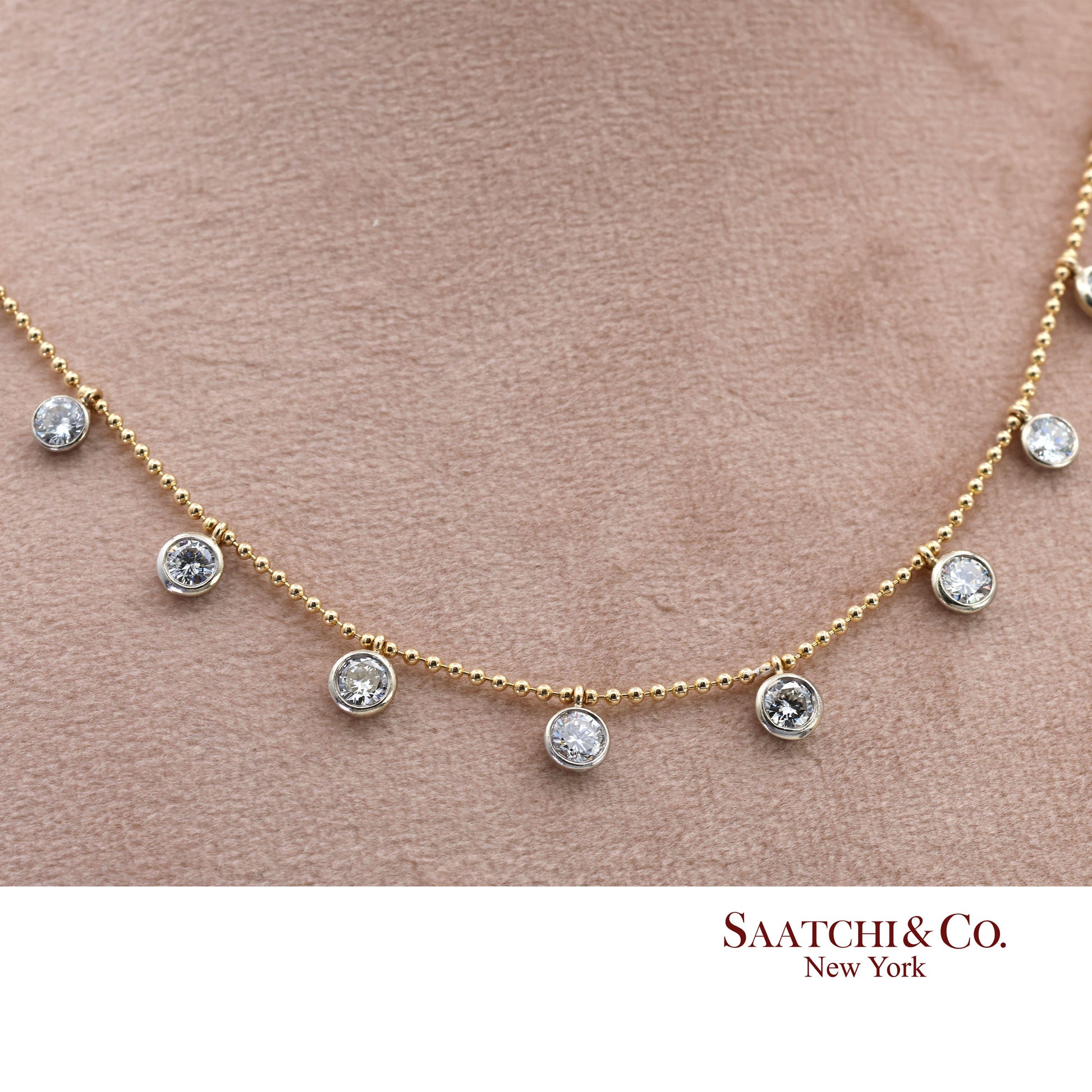 14K(585) Yellow & White Gold Natural Diamond Graduated Drop By the Yard Necklace
