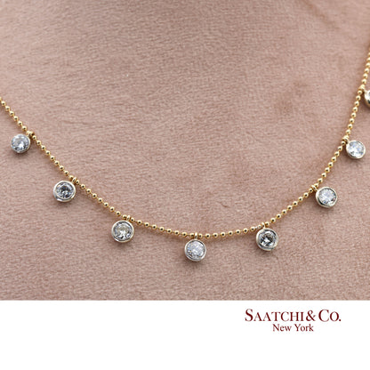 14K(585) Yellow & White Gold Natural Diamond Graduated Drop By the Yard Necklace