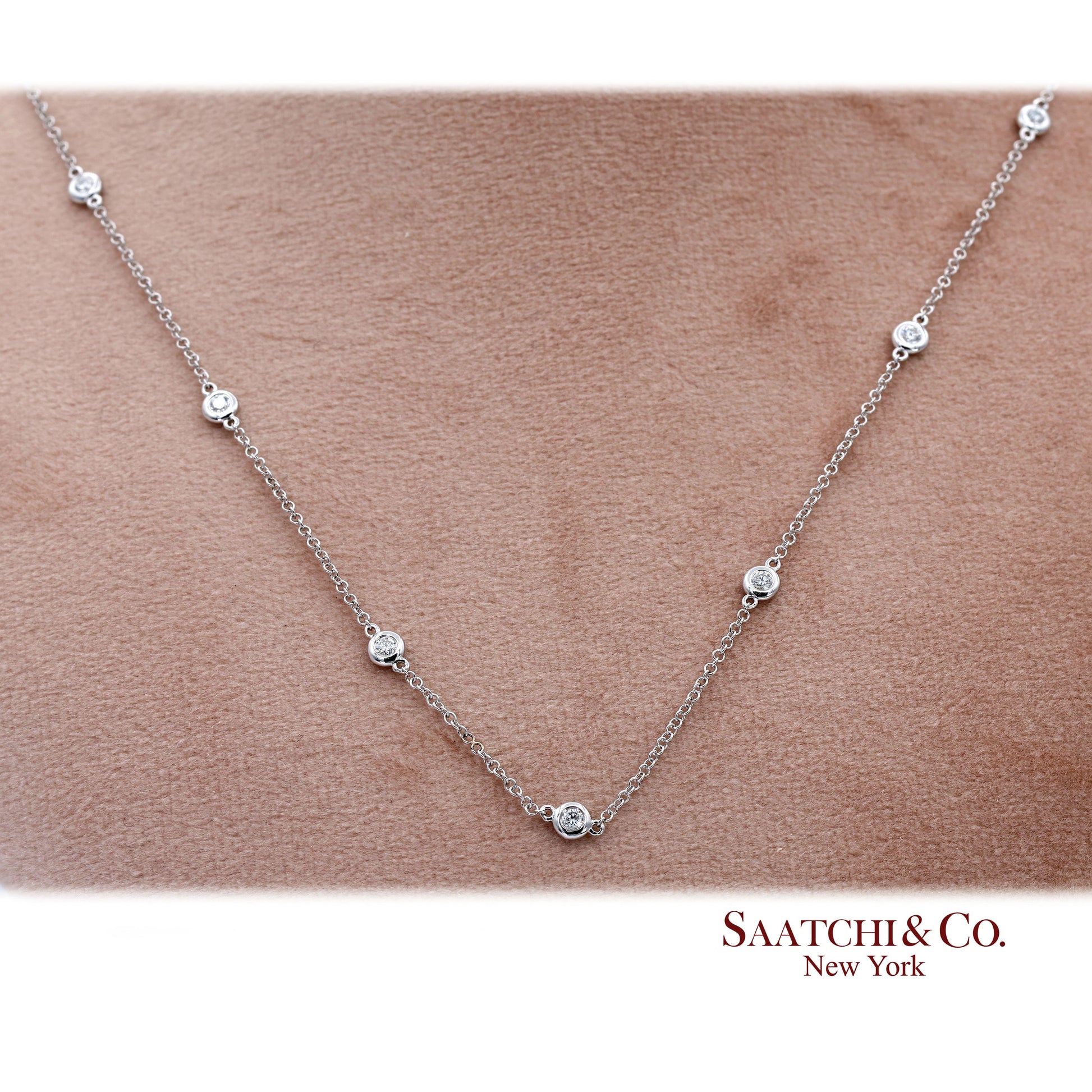 14K(585) White Gold Natural Diamond Adjustable By the Yard Necklace/Pendant