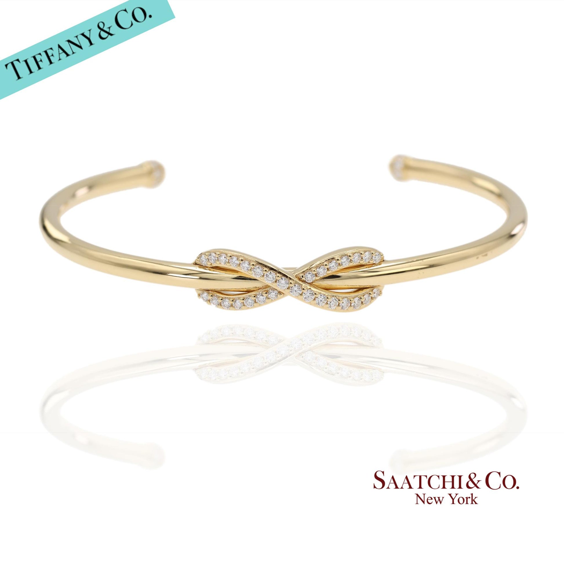 Tiffany & Co. Infinity Cuff 18K 750 Yellow Gold Natural Diamond Bangle Bracelet