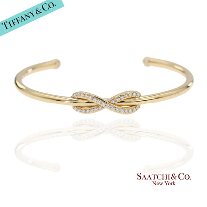 Tiffany & Co. Infinity Cuff 18K 750 Yellow Gold Natural Diamond Bangle Bracelet