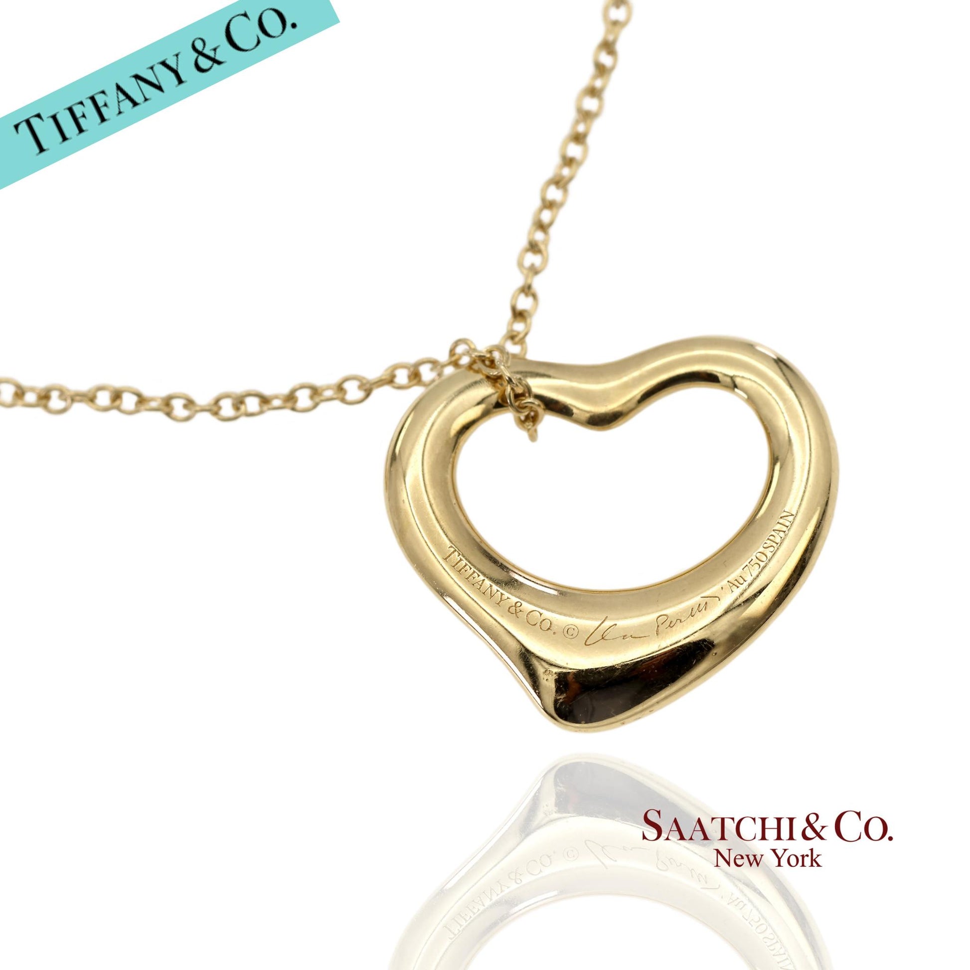Tiffany & Co. Elsa Peretti 18K 750 Yellow Gold Open Heart Pendant Necklace