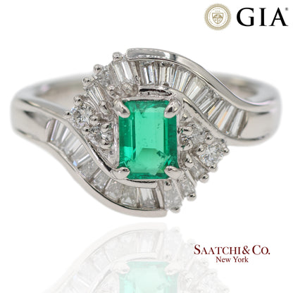 GIA Certified Solid Platinum 900 Natural Diamond and Natural Emerald Ring