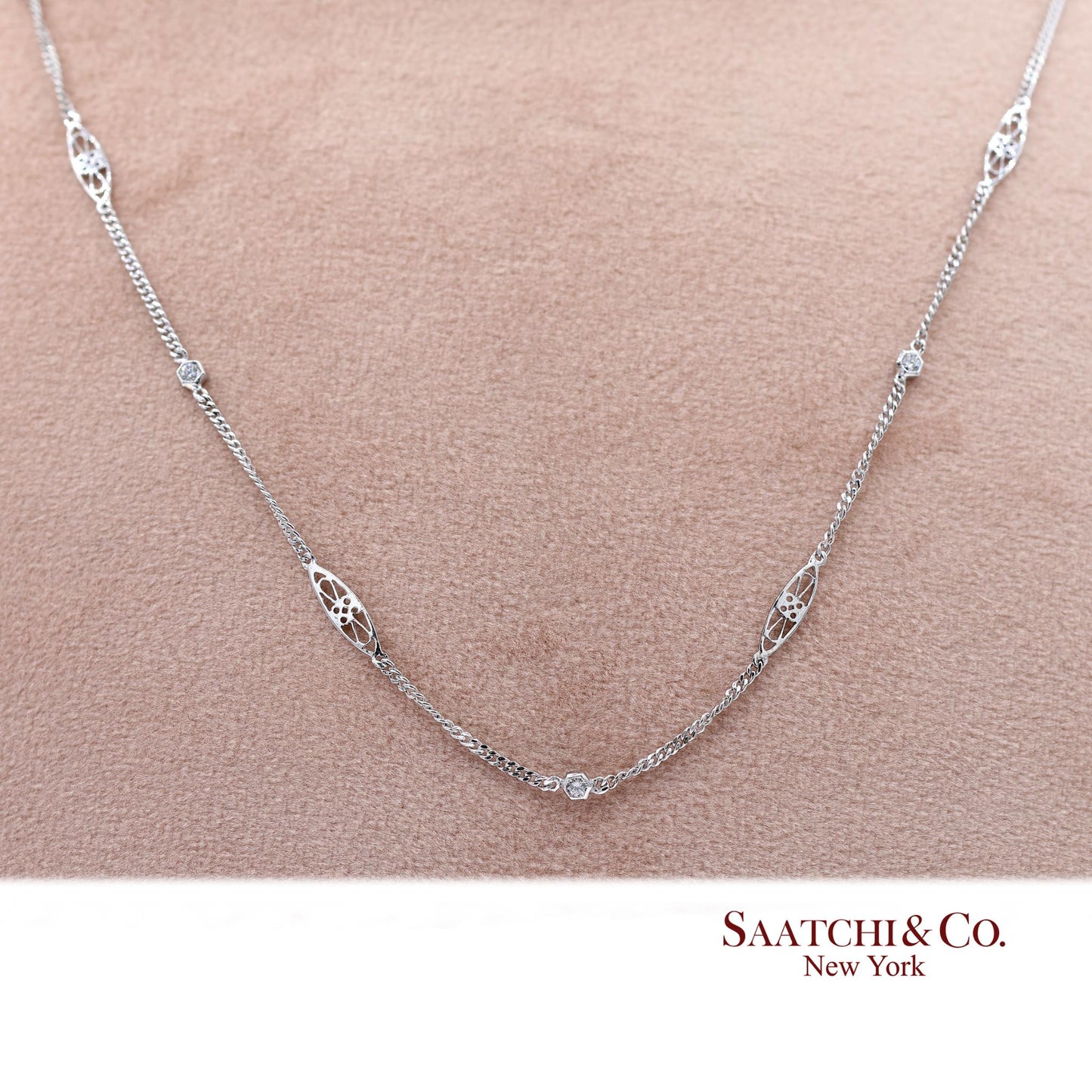 18K 750 Solid White Gold Natural Diamond Chain Necklace