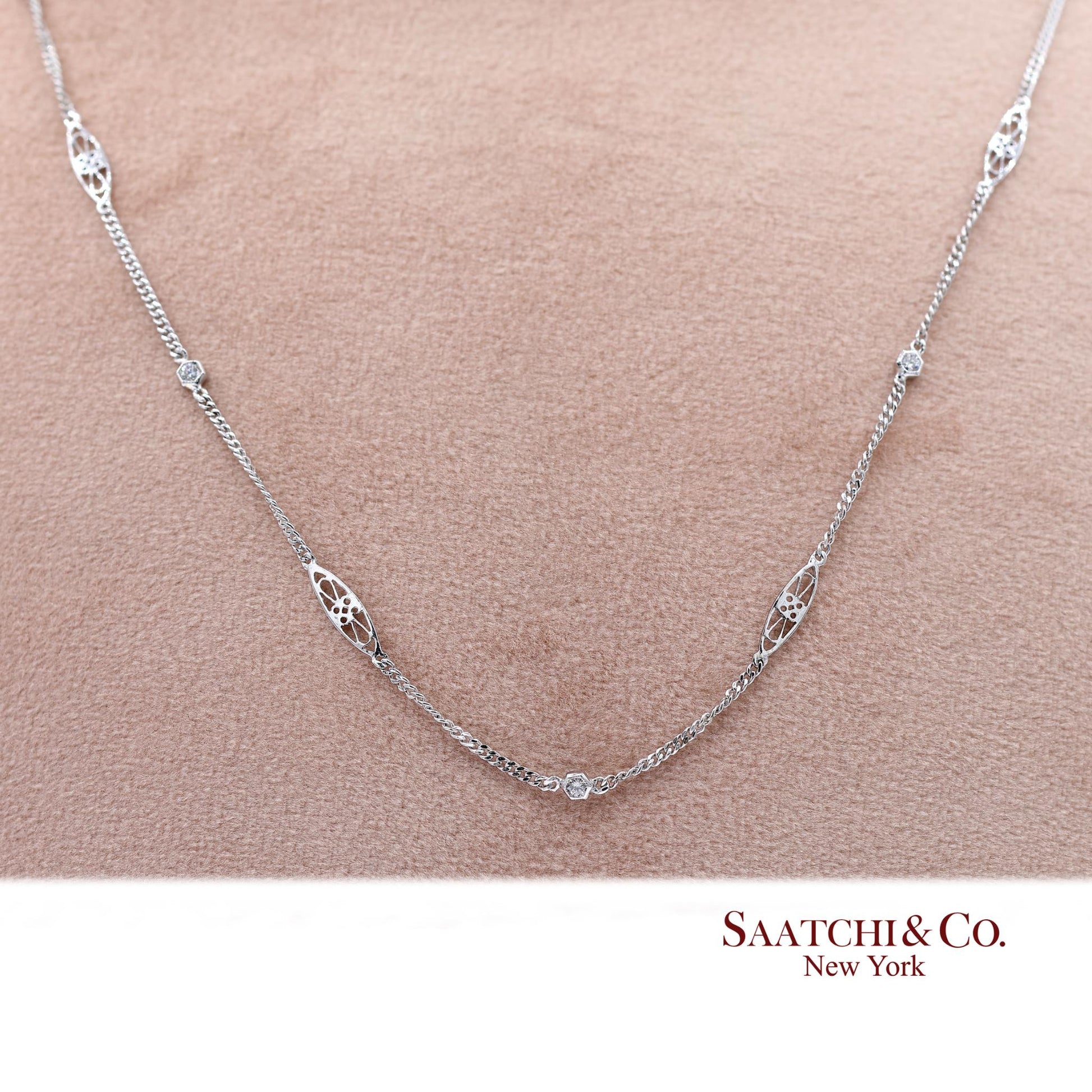 18K 750 Solid White Gold Natural Diamond Chain Necklace