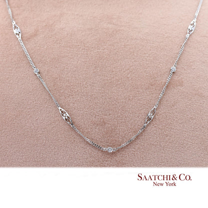 18K 750 Solid White Gold Natural Diamond Chain Necklace