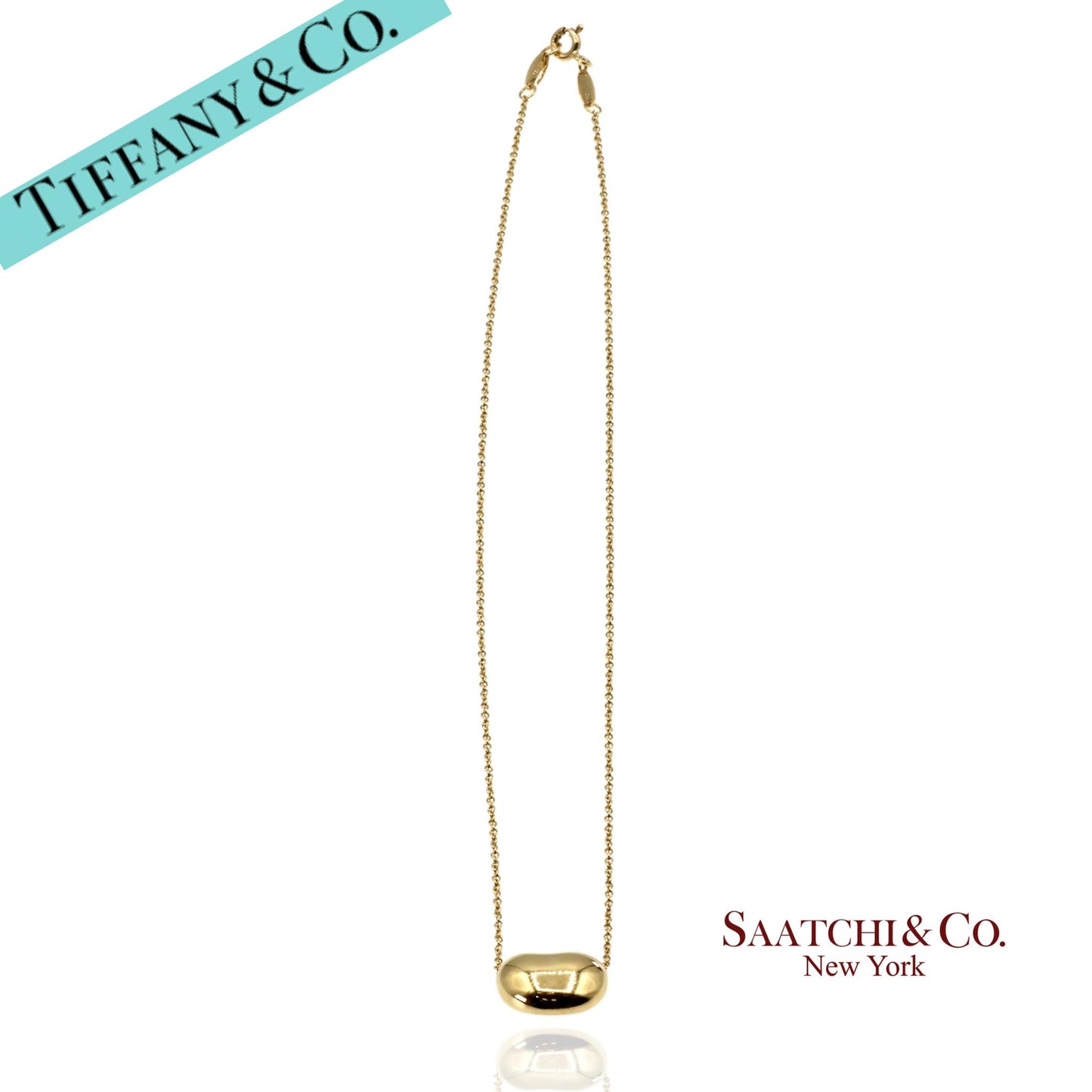 Tiffany&Co. Elsa Peretti 18K 750 Solid Yellow Gold Bean Design Pendant Necklace