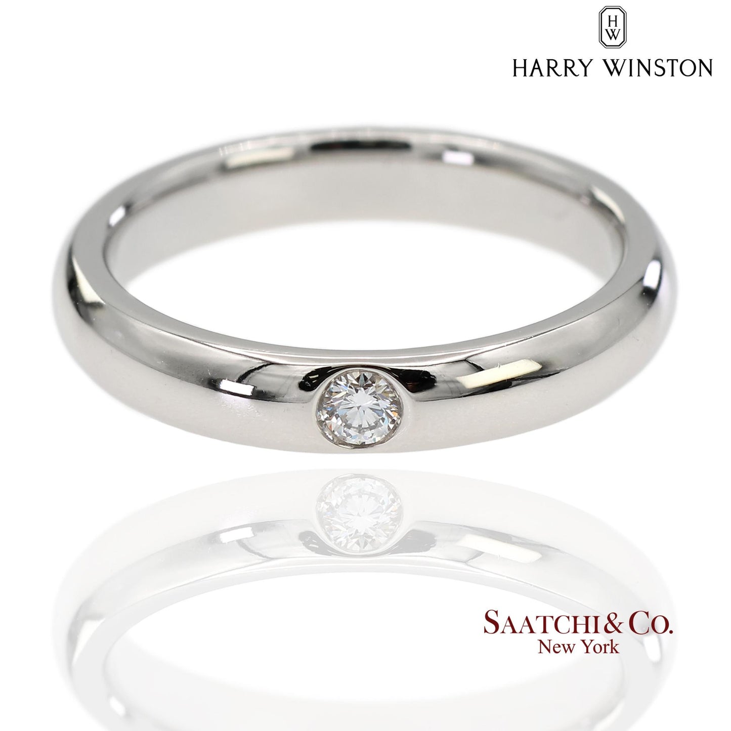 Platinum 950 Harry Winston Natural Single Diamond Band Ring