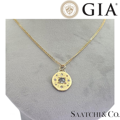 GIA Certified Natural Diamond 14K (585) Yellow Gold Pendant