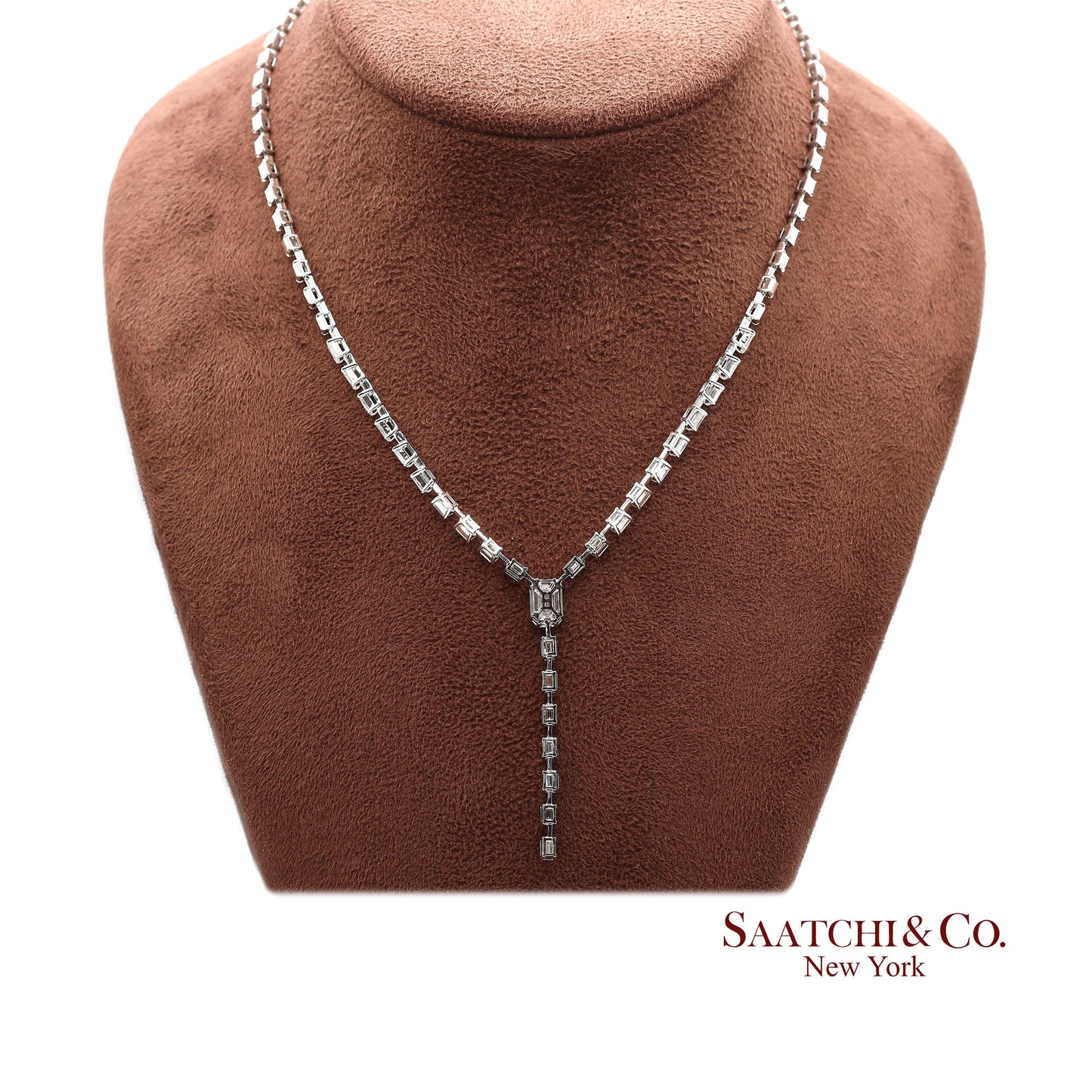 18K(750) White Gold Natural Diamond Pie Cut Necklace