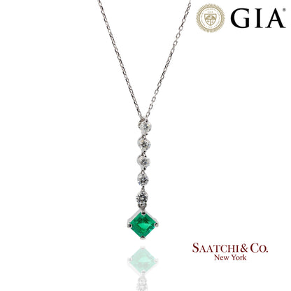 GIA Certified Platinum 900 Natural Diamond and Colombian Emerald Pendant
