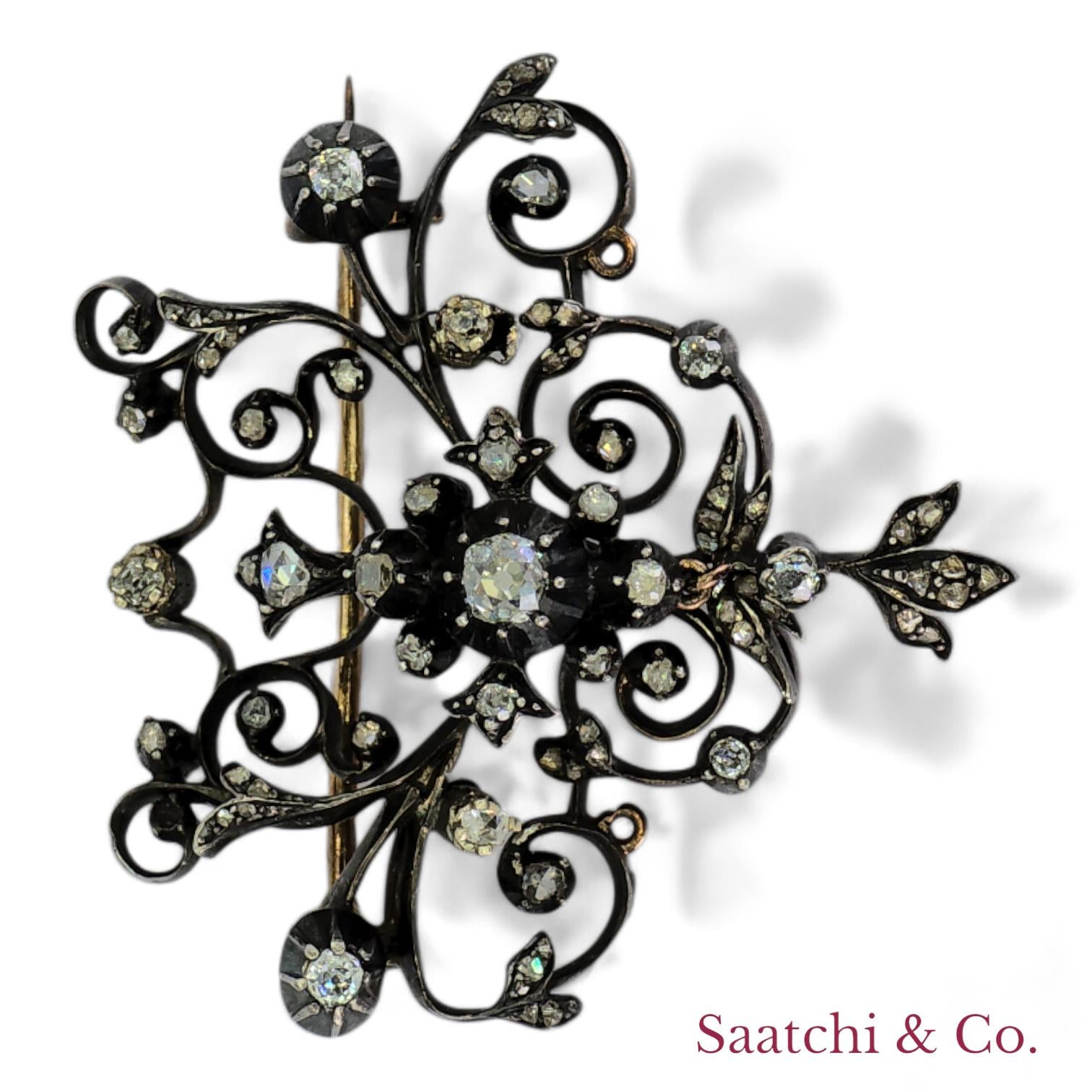 Vintage Diamond and 10k Gold Brooch / Pin