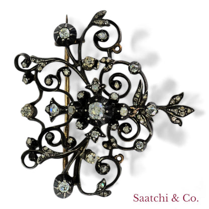 Vintage Diamond and 10k Gold Brooch / Pin