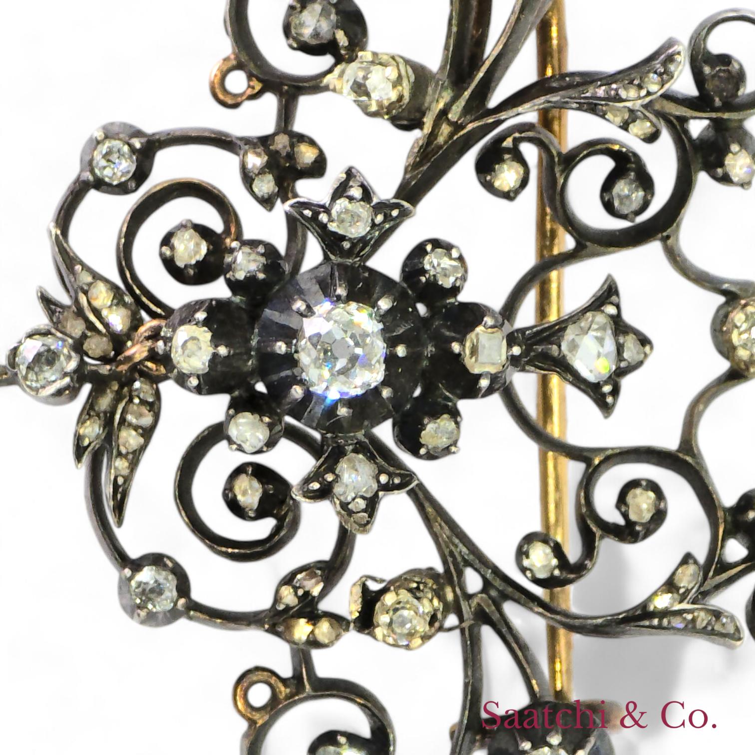 Vintage Diamond and 10k Gold Brooch / Pin