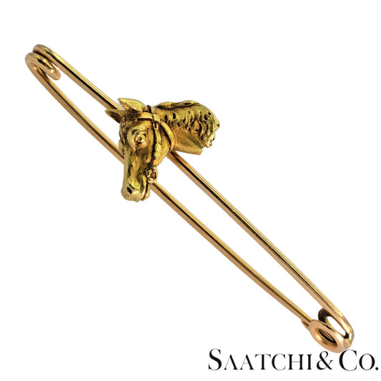 Vintage Horse Pin Brooch - 18K (750) Yellow Gold 7.8 Grams