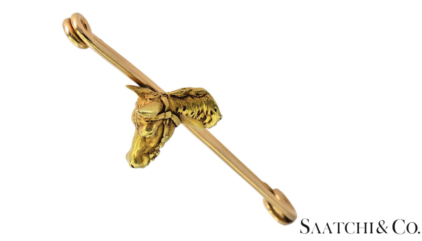 Vintage Horse Pin Brooch - 18K (750) Yellow Gold 7.8 Grams