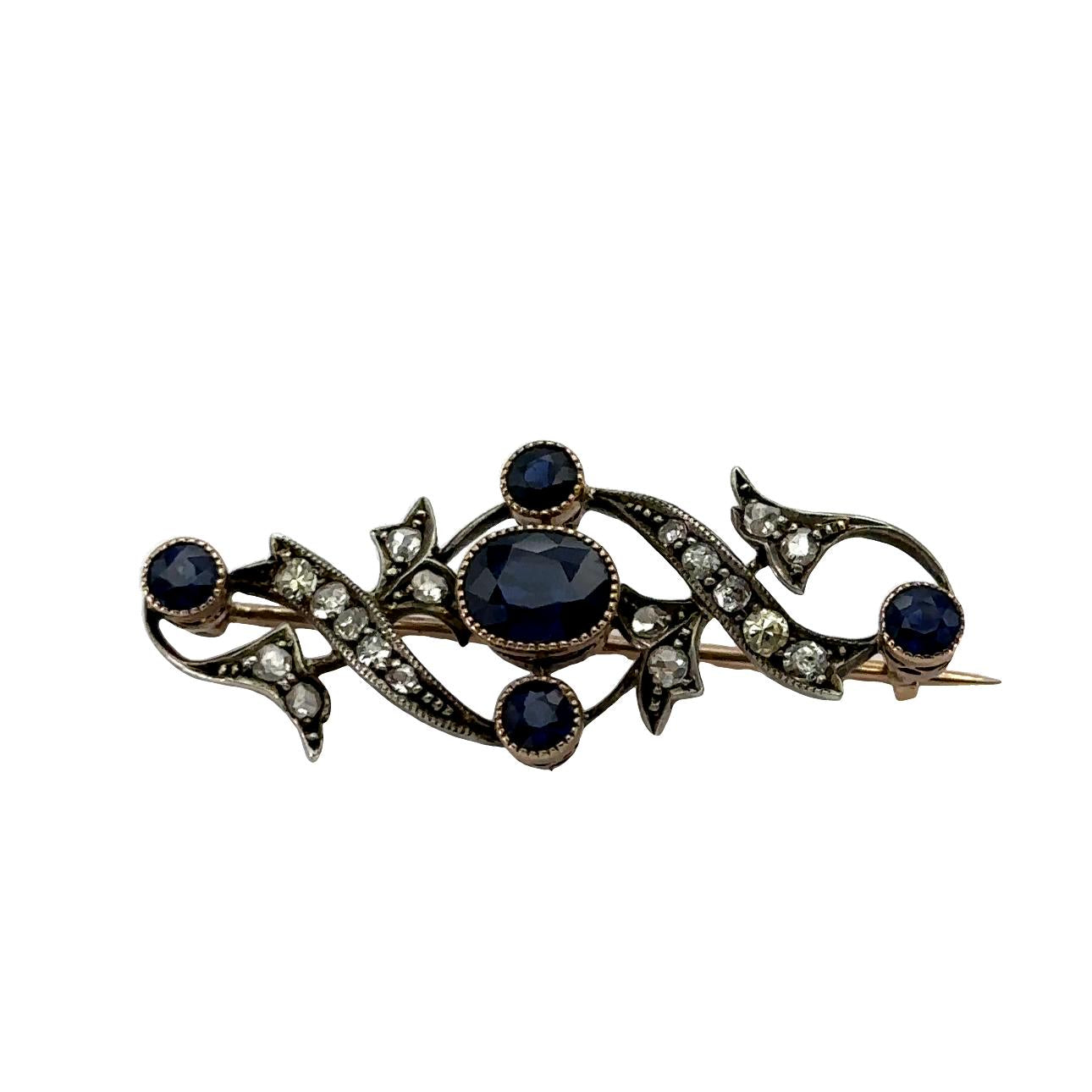 Vintage Natural Sapphire 14K Gold Brooch Pin With Gia Certificate