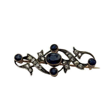 Vintage Natural Sapphire 14K Gold Brooch Pin With Gia Certificate
