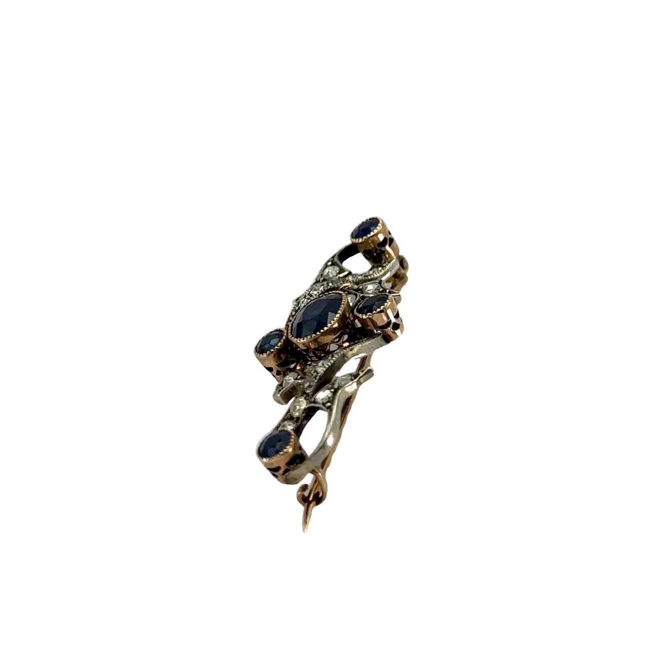 Vintage Natural Sapphire 14K Gold Brooch Pin With Gia Certificate