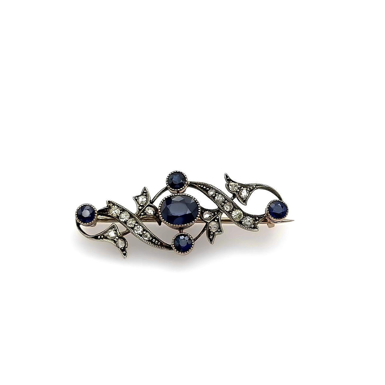Vintage Natural Sapphire 14K Gold Brooch Pin With Gia Certificate