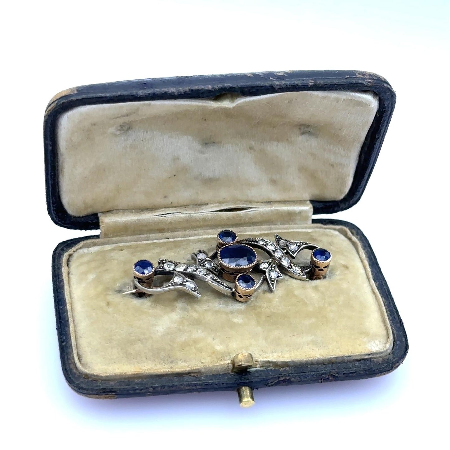 Vintage Natural Sapphire 14K Gold Brooch Pin With Gia Certificate