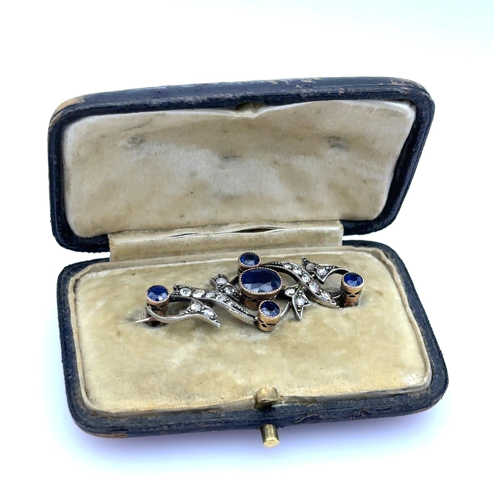Vintage Natural Sapphire 14K Gold Brooch Pin With Gia Certificate
