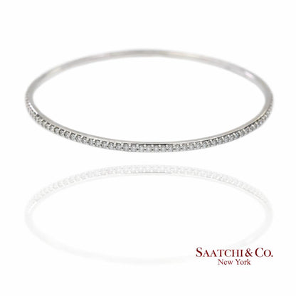 14K (585) Solid White Gold All Around Natural Diamond Bangle Bracelet