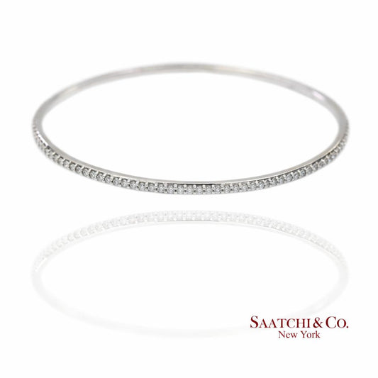 14K (585) Solid White Gold All Around Natural Diamond Bangle Bracelet