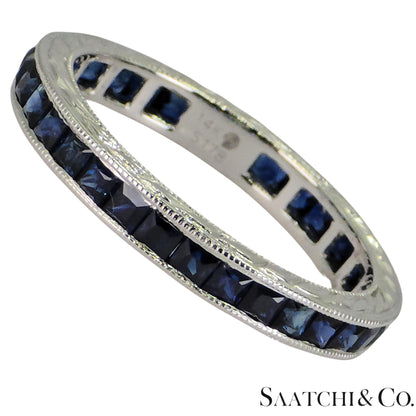Vintage 14K White Gold Ring: 1.65 Ct Natural Sapphire, Elegant Design