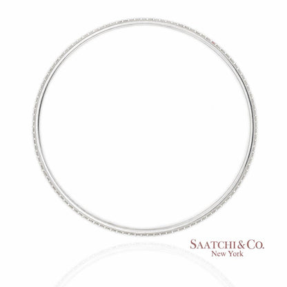 14K (585) Solid White Gold All Around Natural Diamond Bangle Bracelet