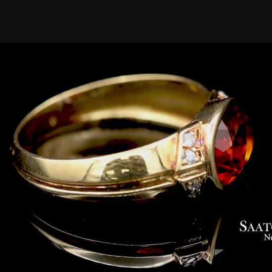 18K(750) Solid Yellow Gold Natural Diamond Mandarin Garnet Ring