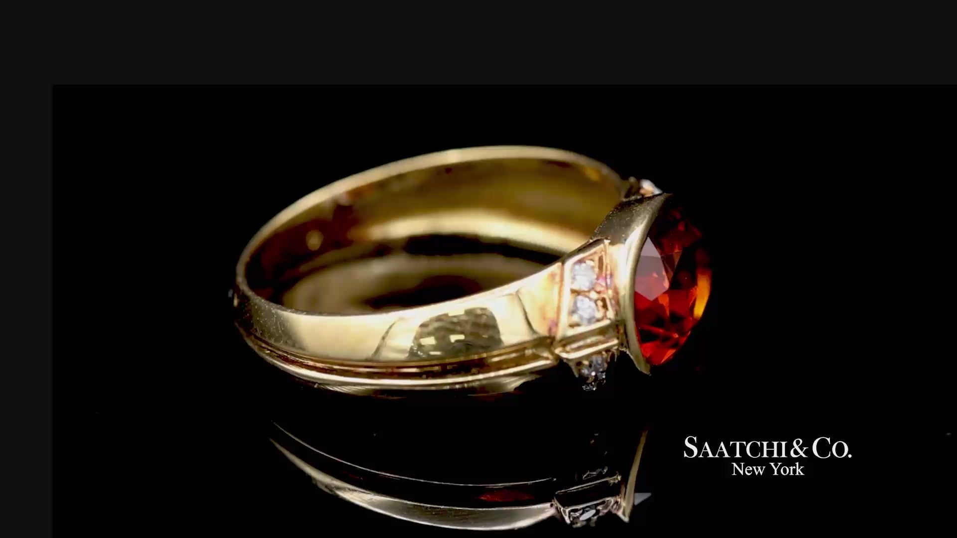 18K(750) Solid Yellow Gold Natural Diamond Mandarin Garnet Ring