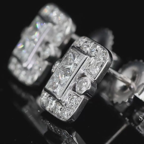 18k Diamond Stud Earrings Womens White Gold VVS Princess Cut Classic Luxe
