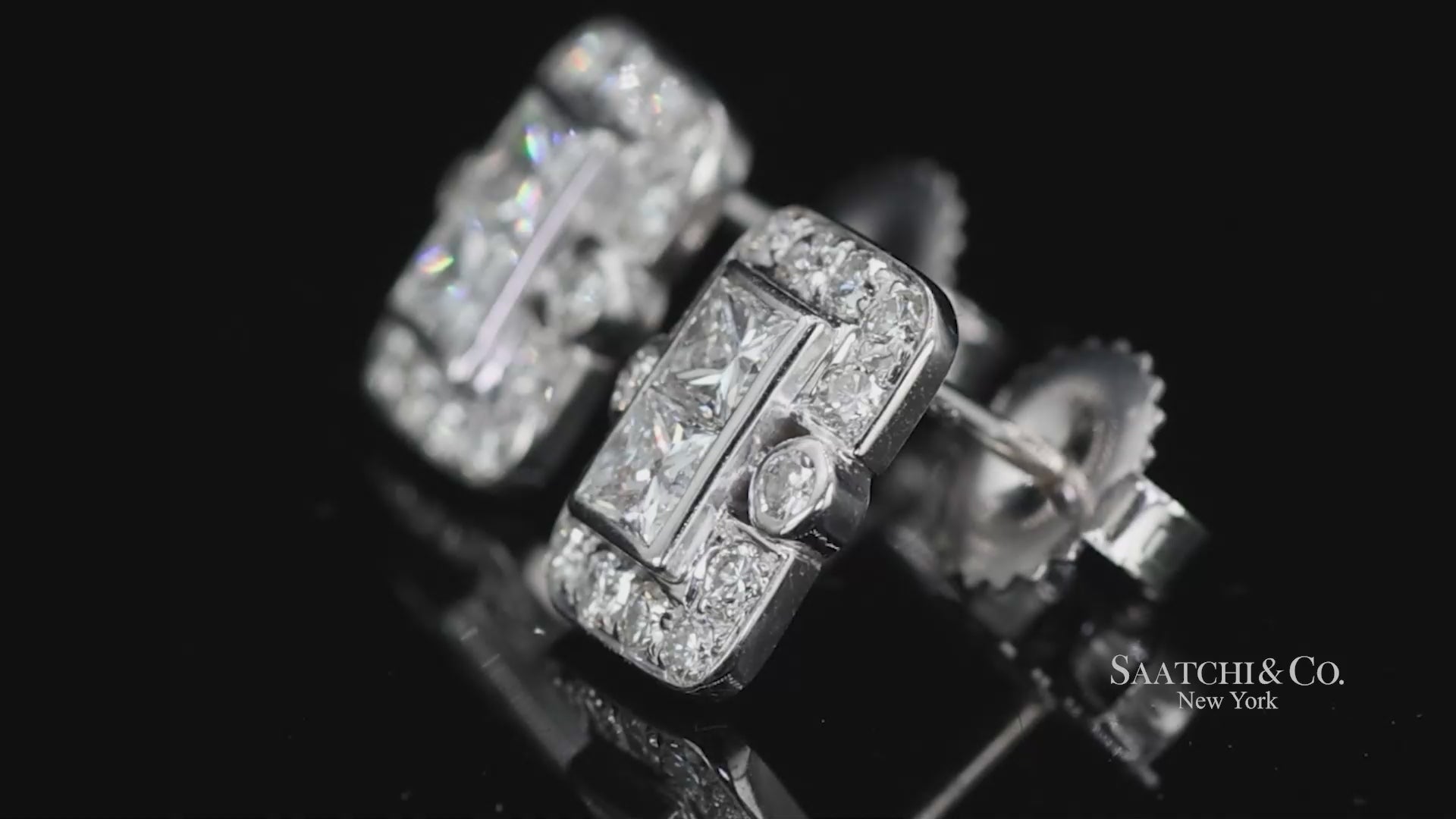 18k Diamond Stud Earrings Womens White Gold VVS Princess Cut Classic Luxe