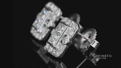 18k Diamond Stud Earrings Womens White Gold VVS Princess Cut Classic Luxe