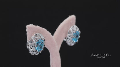 14k (585) White Gold Natural Blue Topaz and Diamond Earrings