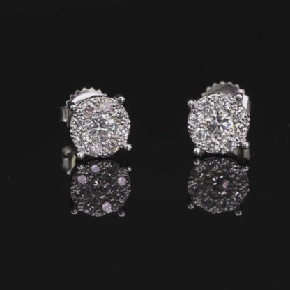 Round Cut Diamond Cluster Stud White Earrings