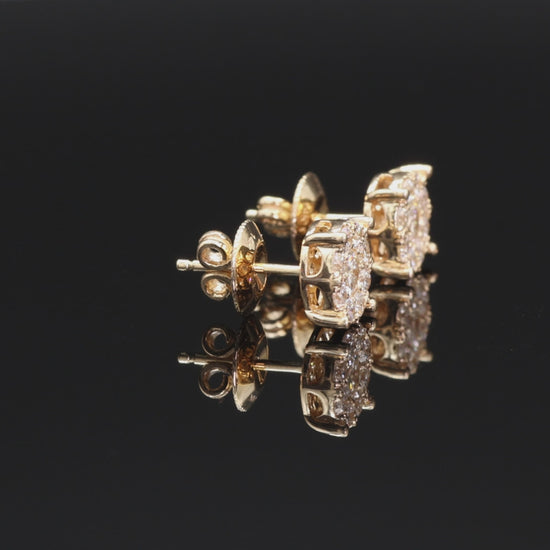 14k (585) Yellow Gold Round Cut Diamond Cluster Stud Earrings